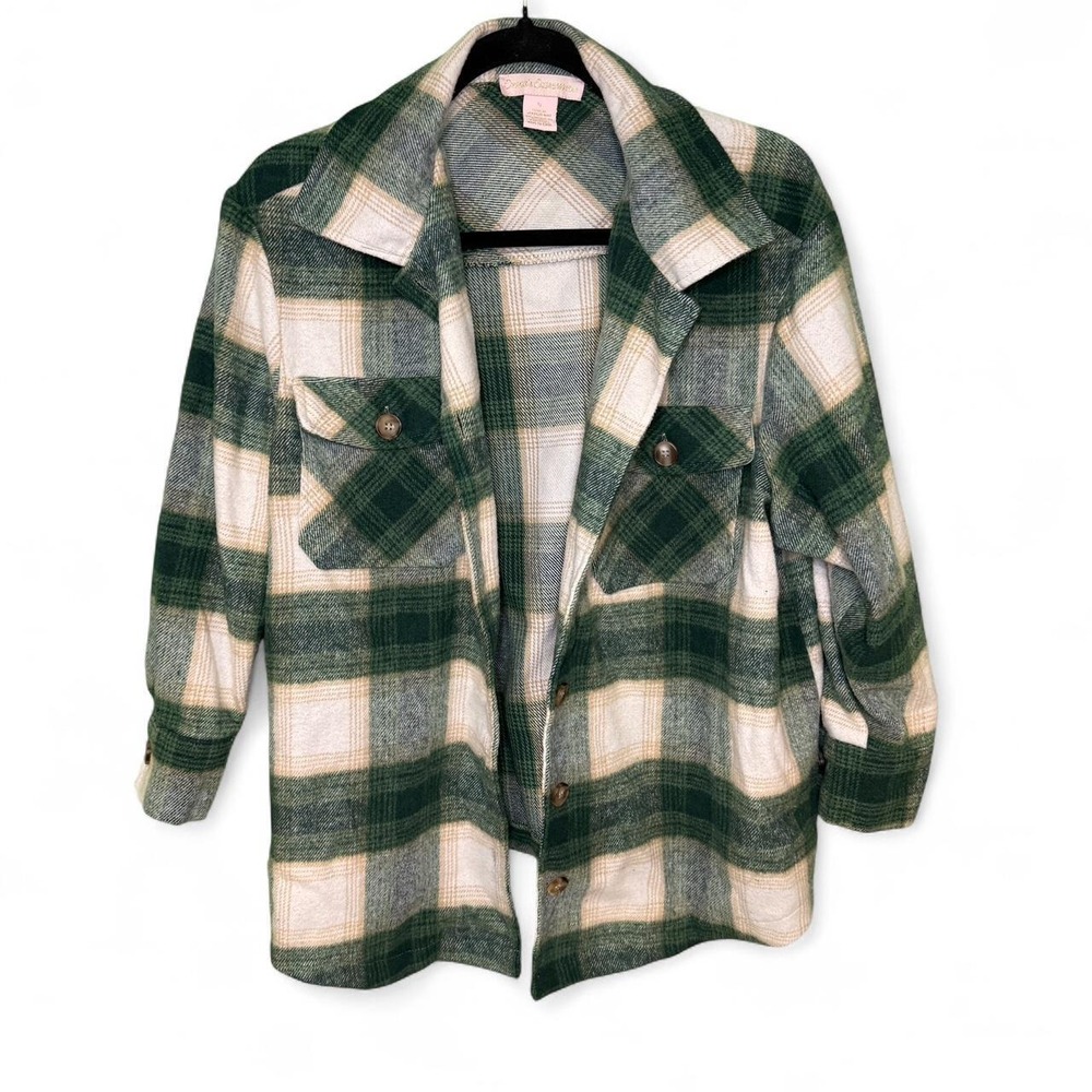Emma's Expressions green and beige plaid flannel jacket in size S